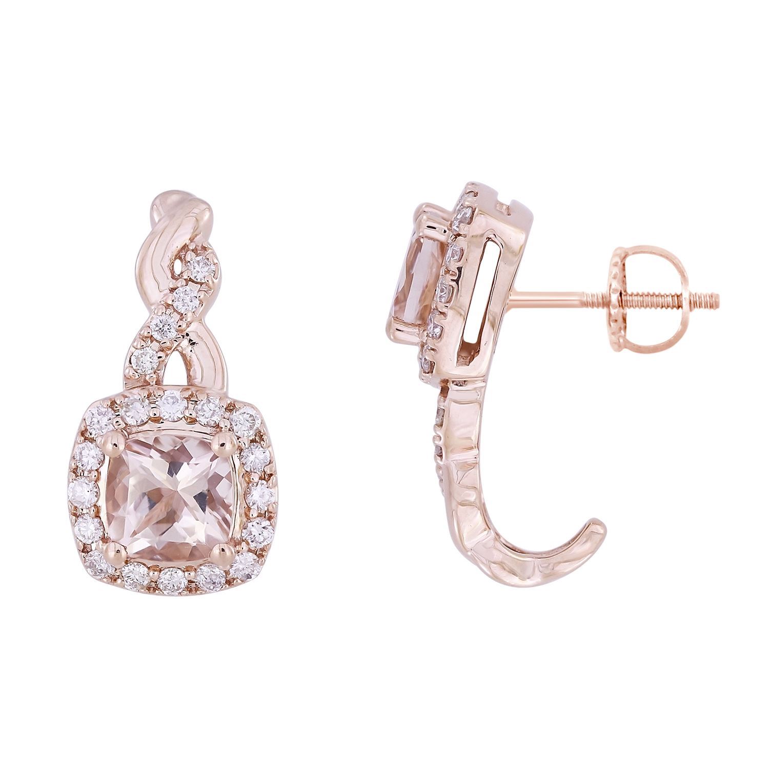 LADIES EARRING 1/3 CT ROUND/CUSHION/PEACH MORGANITE DIAMOND 10K ROSE GOLD  (CENTER - 1) - Kim's Fine Jewelry LLC