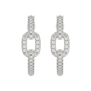 Elegant 10K White Gold Fashion Hoop Earrings Featuring 0.15Ct Round Diamonds With Brilliant Sparkle And Timeless Design.