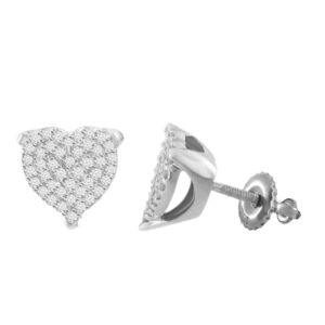 Sterling Silver White 0.25CT Round Diamond Heart Earrings Women’S Fine Jewelry