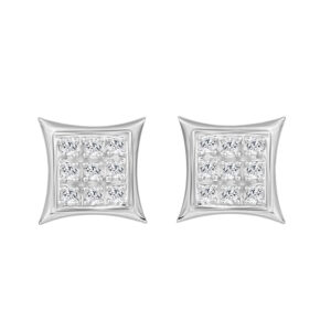Sterling Silver Diamond Yuva Stud Earrings For Women 0.05 Ct Round Cut Minimal Everyday Earrings