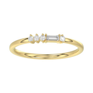 Ladies 10K Yellow Gold Diamond Fashion Ring 0.16 Ct Round & Baguette Diamond Jewelry