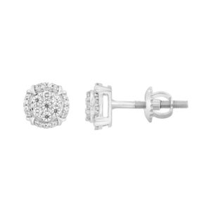 Sterling Silver Ladies 0.25CT Round Diamond Cluster Fashion Earrings