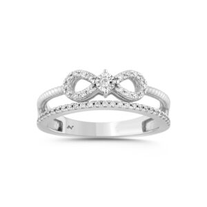 Sterling Silver Ladies 0.20CT Round Diamond Infinity Bow Fashion Ring Elegant Designer Jewelry
