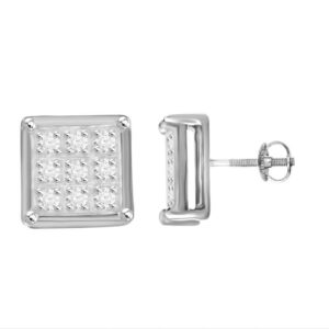 Elegant Yuva Round Diamond Cluster Fashion Earrings In Sterling Silver White 0.05CT