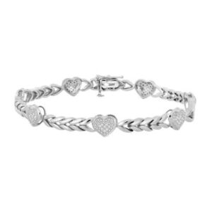 Sterling Silver White 0.20CT Round Diamond Heart Bracelet Women’S Fashion Fine Jewelry Bracelet