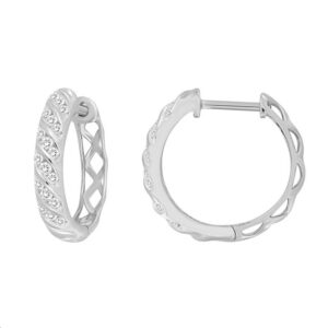 LADIES HOOPS EARRINGS 0.25CT ROUND DIAMOND 10K WHITE GOLD