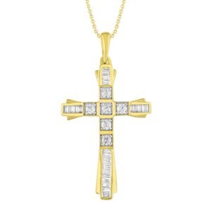 LADIES PENDANT 0.33CT ROUND/BAGUETTE DIAMOND 10K YELLOW GOLD - Image 1