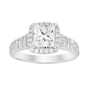 LADIES RING 0.75CT ROUND DIAMOND 14K WHITE GOLD (CENTER STONE 1.00CT PRINCESS DIAMOND) - Image 1