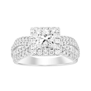 LADIES RING 1.00CT ROUND DIAMOND 14K WHITE GOLD (CENTER STONE 1.00CT PRINCESS DIAMOND) - Image 1