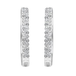 LADIES HOOP EARRINGS 2.00CT ROUND DIAMOND 14K WHITE GOLD - Image 1