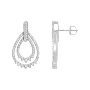 LADIES EARRINGS 1.00CT ROUND DIAMOND 14K WHITE GOLD - Image 1