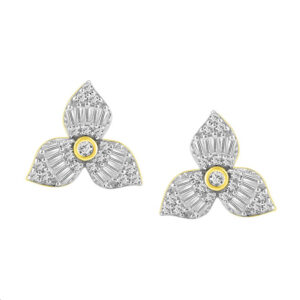LADIES EARRINGS 0.30CT ROUND/BAGUETTE DIAMOND 14K YELLOW GOLD - Image 1