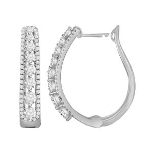 LADIES HOOP EARRINGS 1.00CT ROUND DIAMOND 14K YELLOW GOLD - Image 1